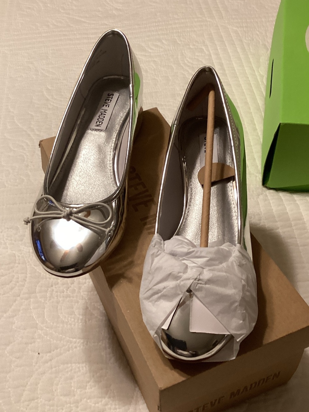 Steve Madden Silver Metallic Cap-Toe Ballet Flats